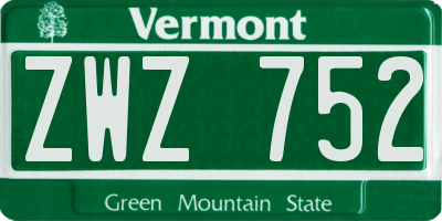 VT license plate ZWZ752