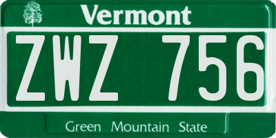 VT license plate ZWZ756