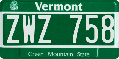 VT license plate ZWZ758