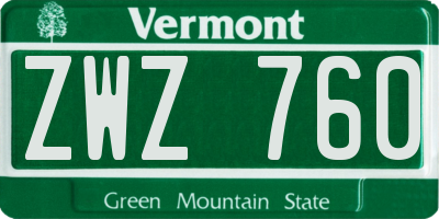 VT license plate ZWZ760