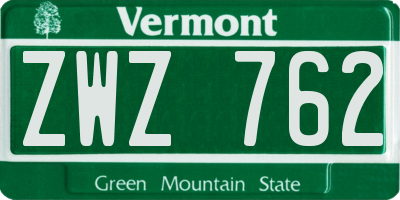 VT license plate ZWZ762