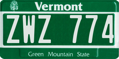 VT license plate ZWZ774