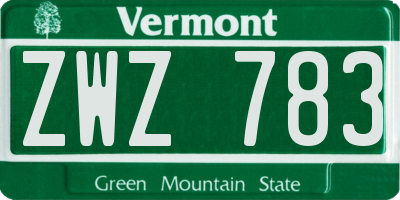 VT license plate ZWZ783