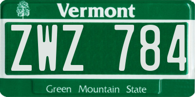 VT license plate ZWZ784