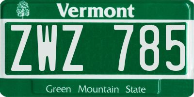 VT license plate ZWZ785