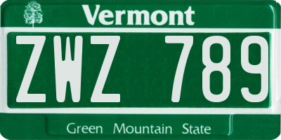 VT license plate ZWZ789