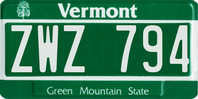 VT license plate ZWZ794