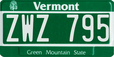 VT license plate ZWZ795