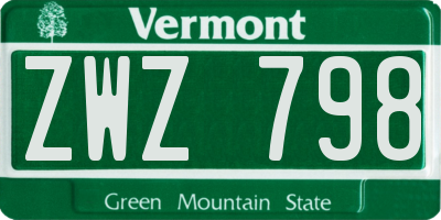 VT license plate ZWZ798