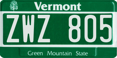 VT license plate ZWZ805