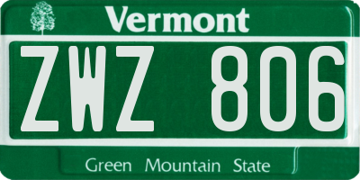 VT license plate ZWZ806