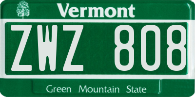 VT license plate ZWZ808