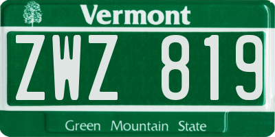 VT license plate ZWZ819
