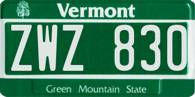 VT license plate ZWZ830