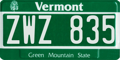 VT license plate ZWZ835