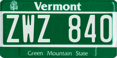 VT license plate ZWZ840