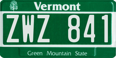 VT license plate ZWZ841