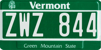VT license plate ZWZ844