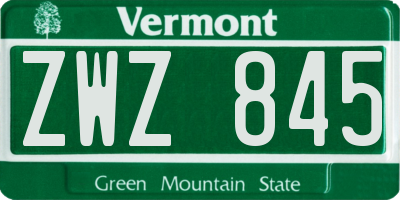 VT license plate ZWZ845