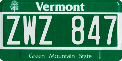 VT license plate ZWZ847