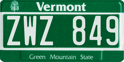 VT license plate ZWZ849