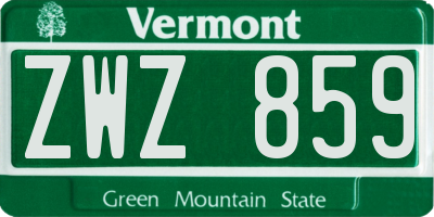 VT license plate ZWZ859