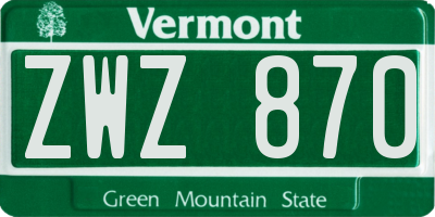 VT license plate ZWZ870