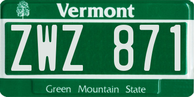 VT license plate ZWZ871