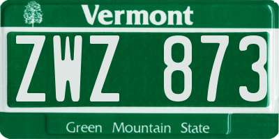 VT license plate ZWZ873