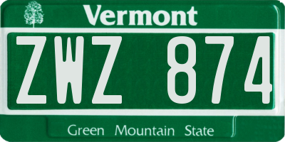 VT license plate ZWZ874