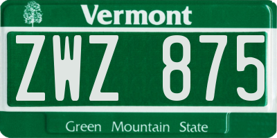 VT license plate ZWZ875