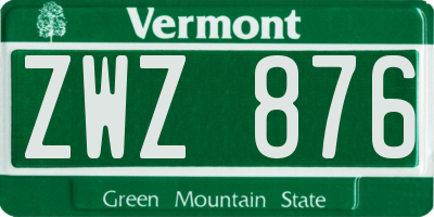 VT license plate ZWZ876
