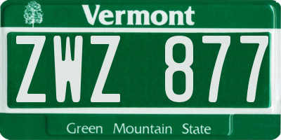 VT license plate ZWZ877