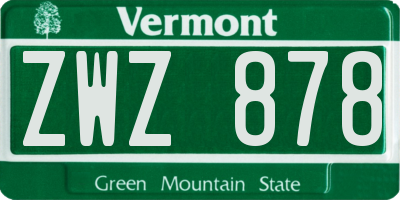 VT license plate ZWZ878