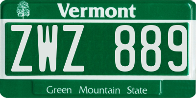 VT license plate ZWZ889