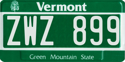 VT license plate ZWZ899