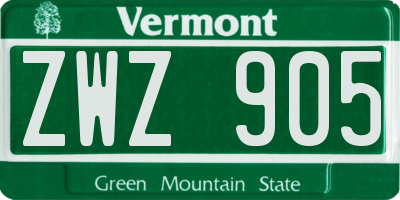 VT license plate ZWZ905