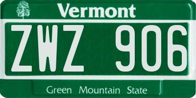 VT license plate ZWZ906