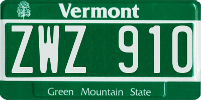 VT license plate ZWZ910