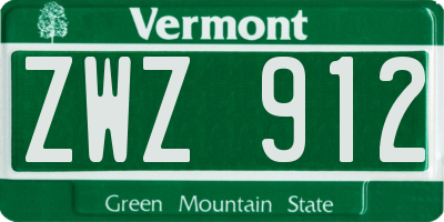 VT license plate ZWZ912