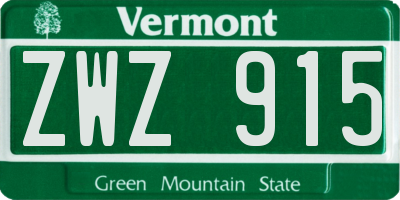 VT license plate ZWZ915