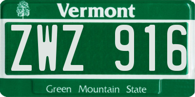 VT license plate ZWZ916