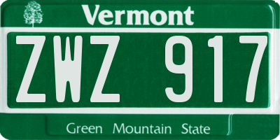 VT license plate ZWZ917