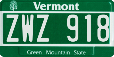 VT license plate ZWZ918