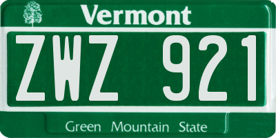 VT license plate ZWZ921