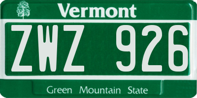VT license plate ZWZ926