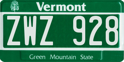 VT license plate ZWZ928