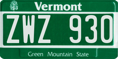VT license plate ZWZ930
