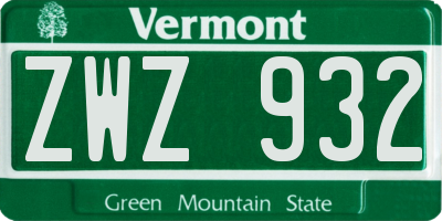 VT license plate ZWZ932