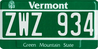 VT license plate ZWZ934